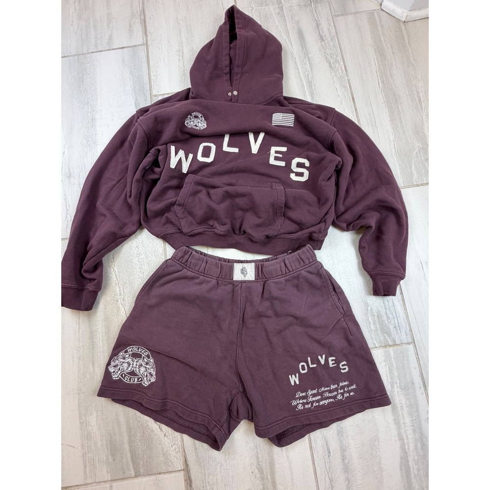 Darc Sport Wolves Club Mens XL Plum Burgundy Cropped Hoodie Shorts Set Limited
